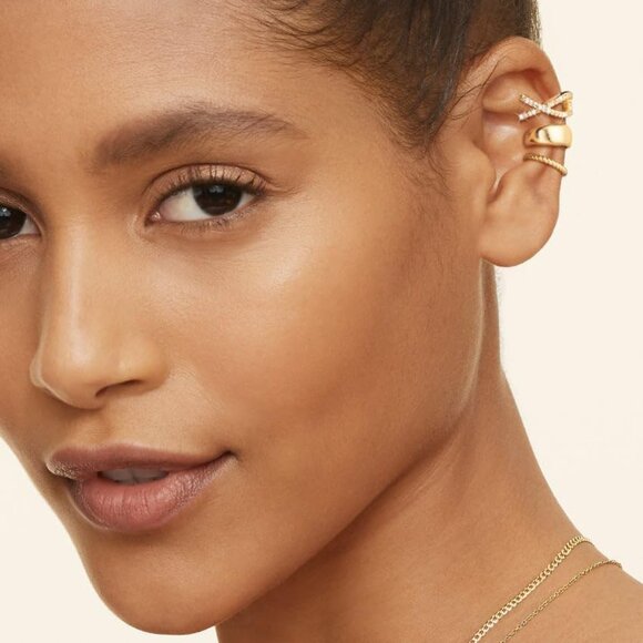 Chunky Ear Cuff Set Non Piercing Clip-On Cartilage Cubic Zirconia Earring - Picture 3 of 7